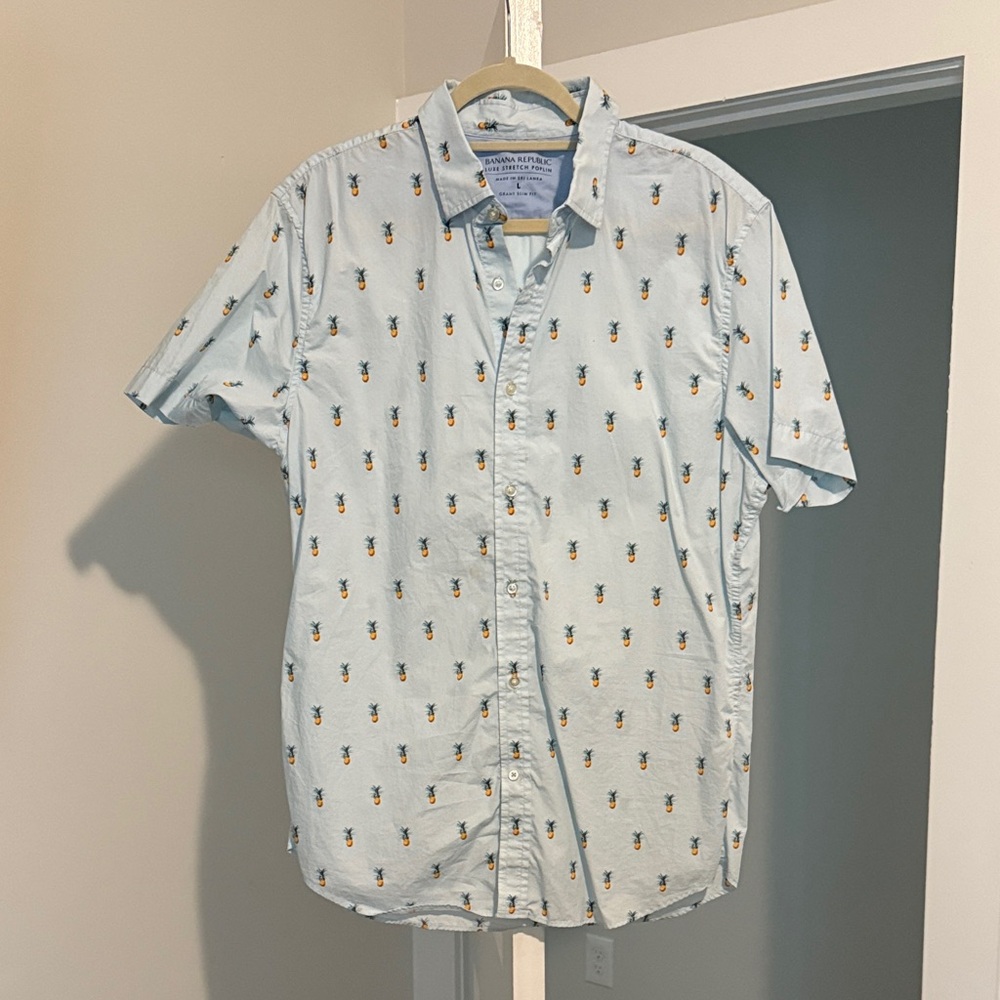 Banana Republic Light Blue Pineapple Print Shirt